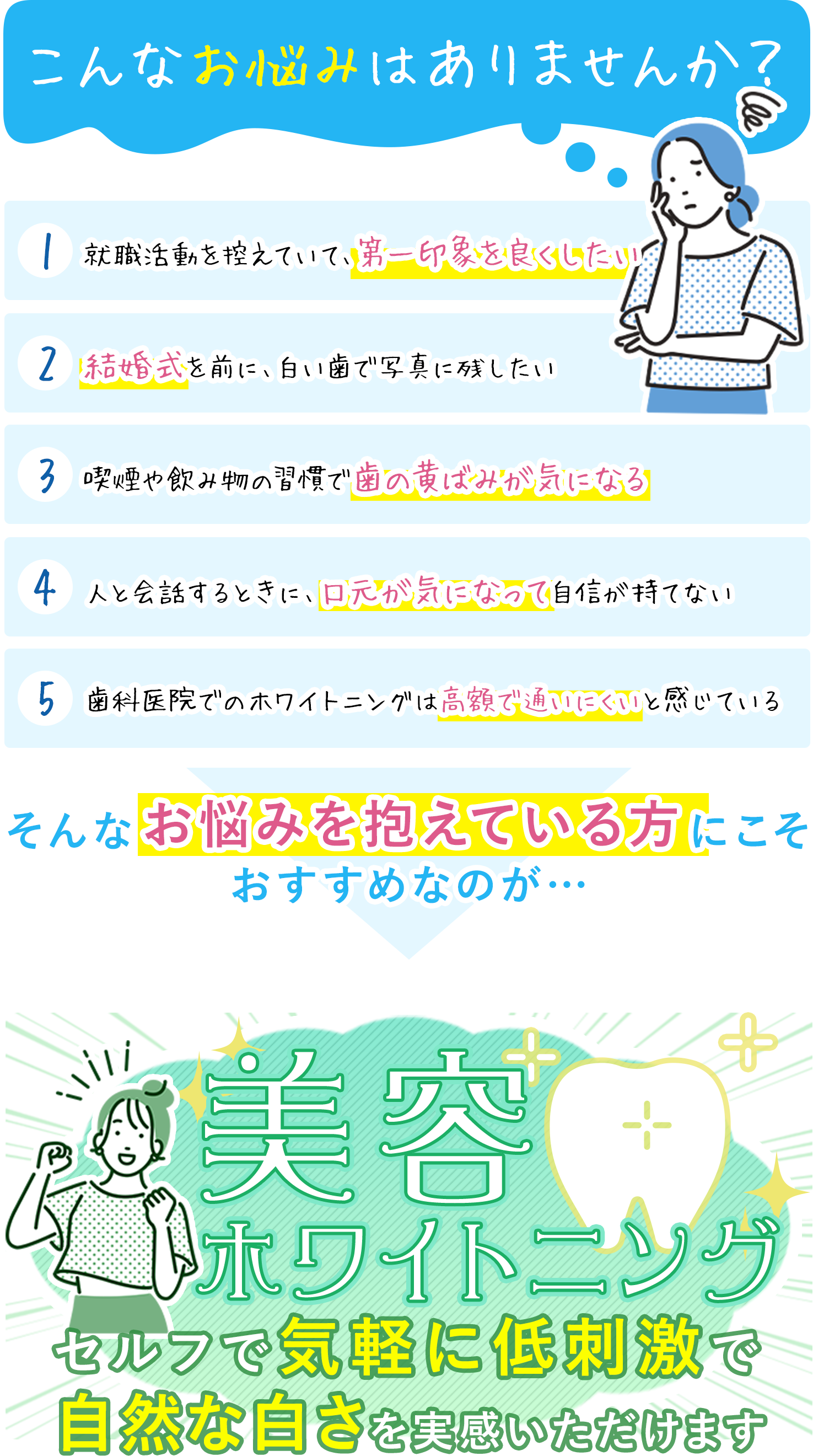 美容ホワイトニングセルフで気軽に低刺激で 自然な白さを実感いただけます